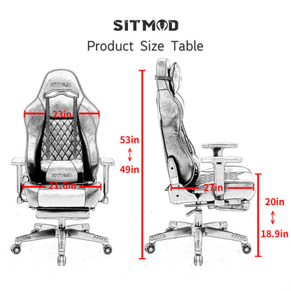 Black Quilted Gaming Chair Headrest, Lumbar Pillow Footrest Sturdy Base Adjustable Ergonomic Support for Gaming & Office Work Sessions
