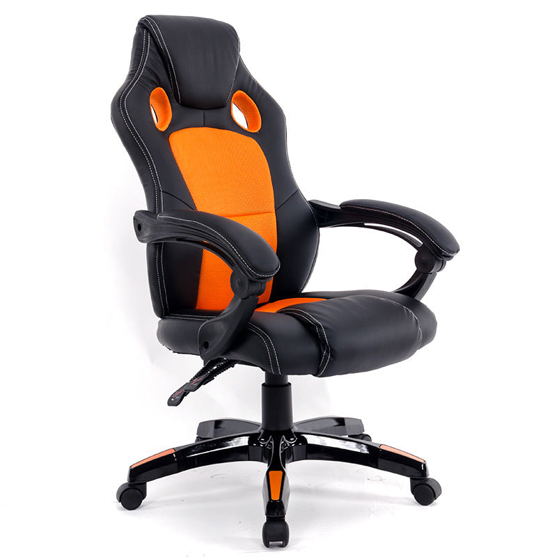 Black Leather-Mesh Gaming Chair Breathable Back Holes Adjustable Arms Ergonomic Support for Extended Gaming Office Work and Leisure