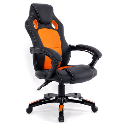 Black Leather-Mesh Gaming Chair Breathable Back Holes Adjustable Arms Ergonomic Support for Extended Gaming Office Work and Leisure