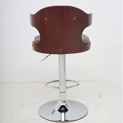 Adjustable Height Bar Stool Sculpted Bentwood Backrest Plush Leather Cushion & Chrome Disc Base
