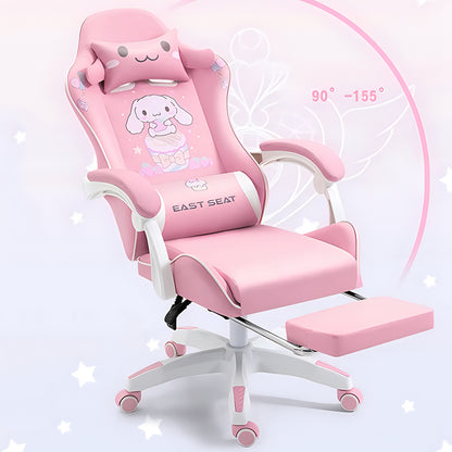 Cinnamoroll Themed Ergonomic Gaming Chair Cute PU Leather Racing Style Computer Chair with Footrest Adjustable Headrest Lumbar Pillow 90°-155° Reclining Swivel Office Chair