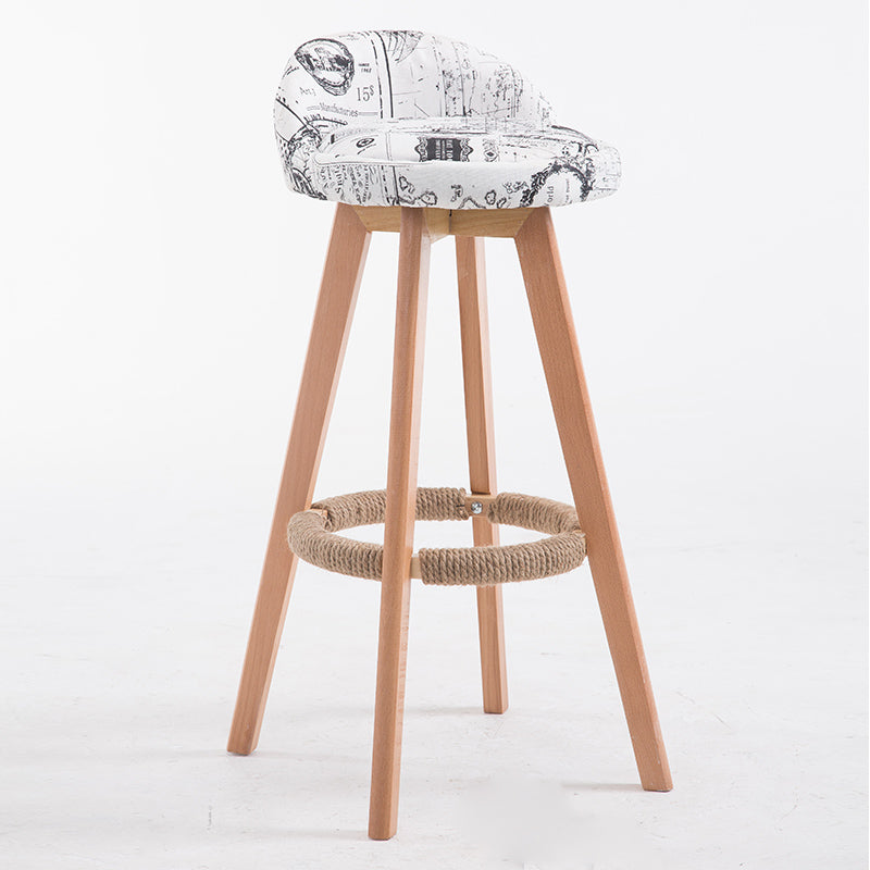 Bar Chair Bar Stool with Hemp Rope Wrapped Footrest Bucket Seat Design Fabric Upholstered Solid Beech Wood Legs Multifunctional Counter Chair for Home Bar Kitchen Island Cafe Pub Indoor Home Decoration
