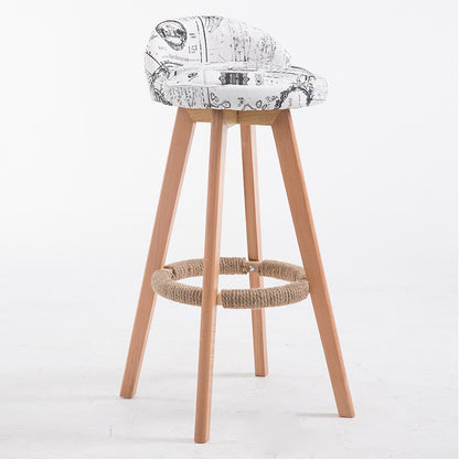 Bar Chair Bar Stool with Hemp Rope Wrapped Footrest Bucket Seat Design Fabric Upholstered Solid Beech Wood Legs Multifunctional Counter Chair for Home Bar Kitchen Island Cafe Pub Indoor Home Decoration