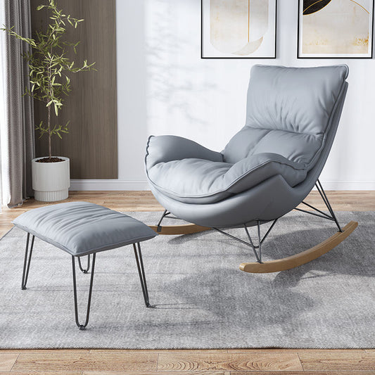 Plush Rocking Armchair Leather Upholstery Wood Rockers & Matching Ottoman for Cozy Lounge Spaces