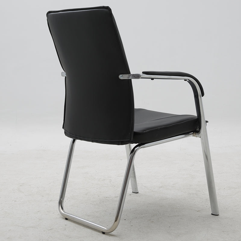 Conference Office Chair Mid-Back Ergonomic Visitor Chair with Breathable PU Leather, Chrome Steel Frame Fixed Bow Base Black Office Chair for Meeting Rooms & Reception Areas
