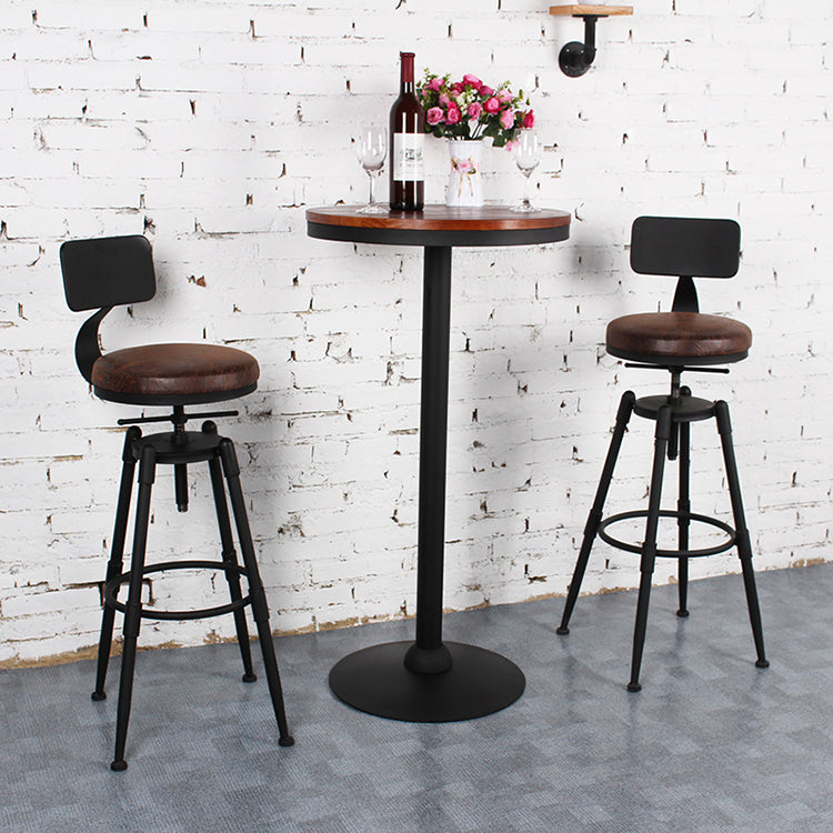 Bar Chair Bar Stool with Industrial Pipe Legs Wood/Leather Seat Black Metal Base Multifunctional Height Adjustable Swivel Stool for Home Bar Kitchen Island Pub Living Room Home Decor