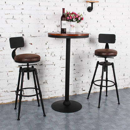 Bar Chair Bar Stool with Industrial Pipe Legs Wood/Leather Seat Black Metal Base Multifunctional Height Adjustable Swivel Stool for Home Bar Kitchen Island Pub Living Room Home Decor