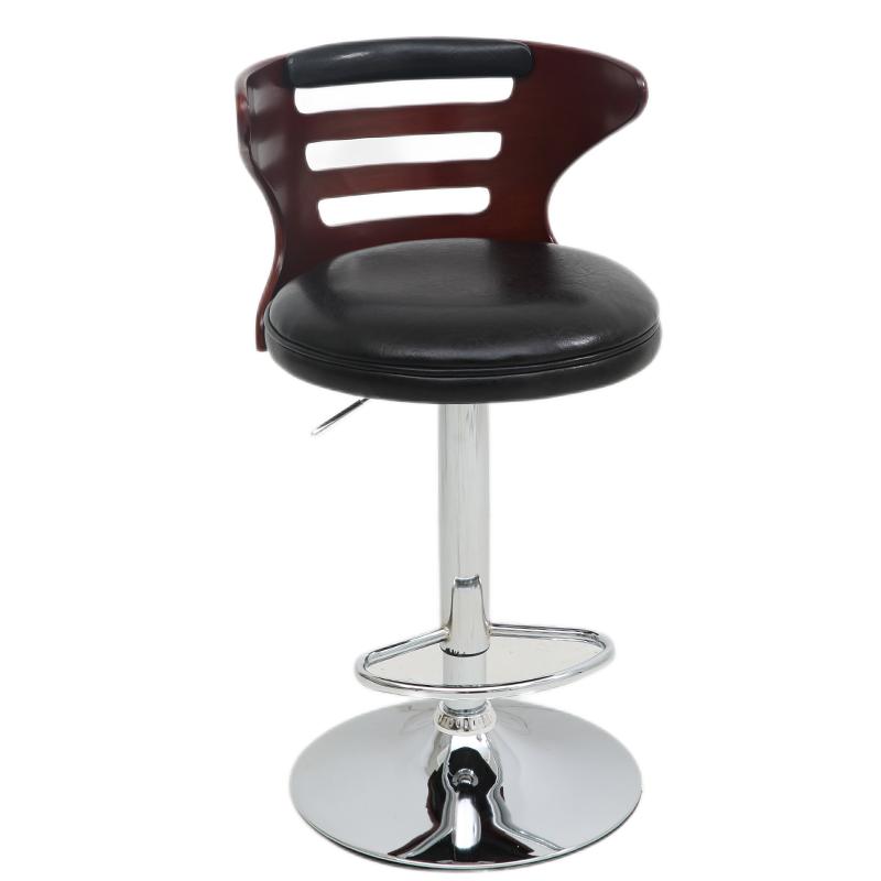 Bar Chair Bar Stool with Slatted Wood Backrest Round PU Leather Cushion Chrome Metal Base Multifunctional Height Adjustable Swivel Stool for Home Bar Kitchen Island Pub Living Room Home Decor