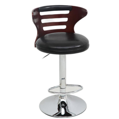 Bar Chair Bar Stool with Slatted Wood Backrest Round PU Leather Cushion Chrome Metal Base Multifunctional Height Adjustable Swivel Stool for Home Bar Kitchen Island Pub Living Room Home Decor