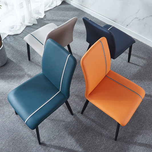 Modern Leather Dining Chair Decorative Stitching Black Metal Legs & Multi-Hue Options