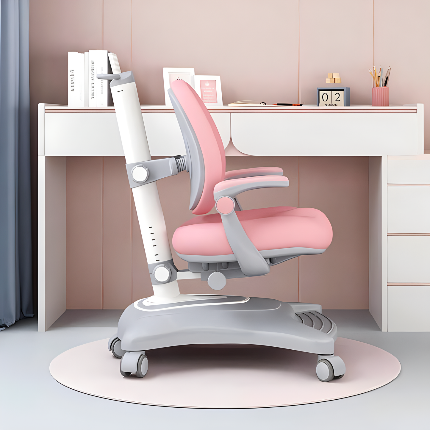 Adjustable Kids Study Chair Ergonomic Children Desk Chair with Double Backrest Footrest and Caster Wheels for Boys Girls Teens Home School Use
