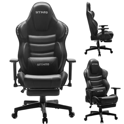 Ergonomic Gaming Chair High Back PU Leather Racing Style Computer Chair with Footrest Adjustable Headrest Lumbar Pillow 180° Reclining Swivel Office Chair