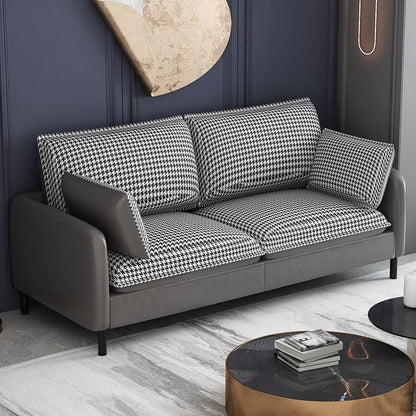 Modern Two-Tone Leather Sofa Modular Set Houndstooth Pattern Options Slim Metal Legs