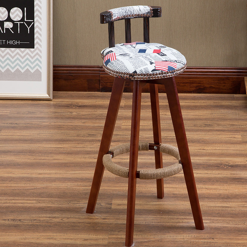 Bar Chair Bar Stool with Rivet Trim or Animal Print Fabric Cushion Short Backrest Solid Beech Wood Legs Multifunctional Fixed Height Bar Stool for Home Bar Kitchen Island Pub Living Room Home Decor