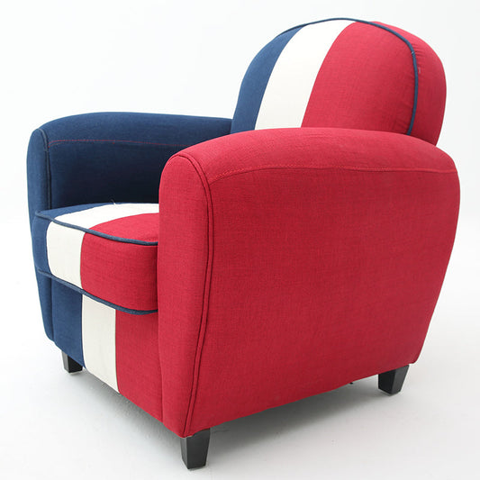 Vibrant Red Blue & White Striped Fabric Armchair Modern Upholstered Lounge Chair