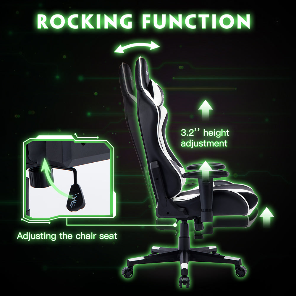 Ergonomic Gaming Chair High Back PU Leather Racing Style Computer Chair with Adjustable Headrest Lumbar Pillow 170° Reclining Swivel Office Chair for Gaming and Work