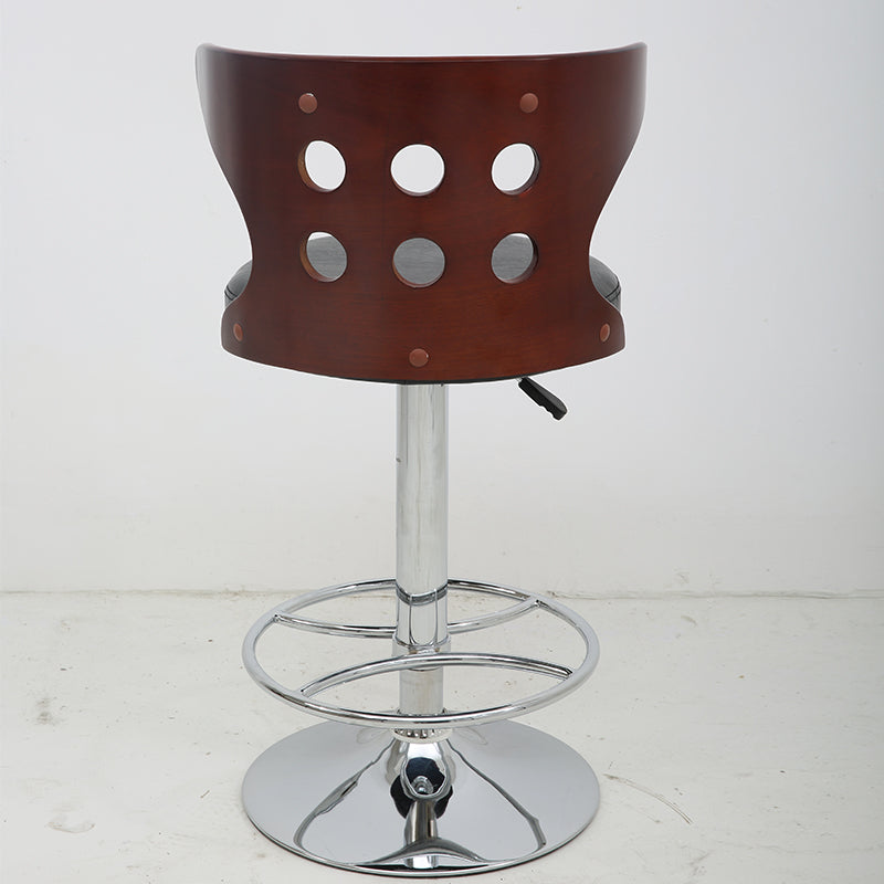 Bar Chair Bar Stool with Perforated Wood Backrest PU Leather Seat Chrome Metal Base Multifunctional Height Adjustable Swivel Stool for Home Bar Kitchen Island Pub Living Room Home Decor