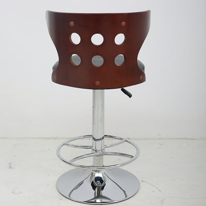 Bar Chair Bar Stool with Perforated Wood Backrest PU Leather Seat Chrome Metal Base Multifunctional Height Adjustable Swivel Stool for Home Bar Kitchen Island Pub Living Room Home Decor