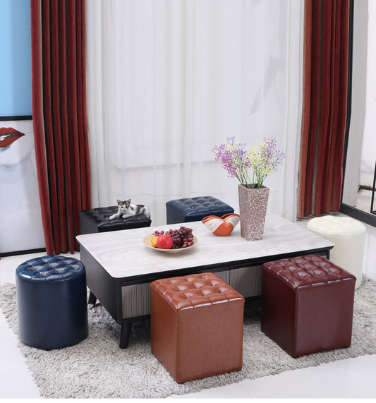 PU Leather Ottoman Footrest Tufted Shoe Changing Stool Square Round Footstool with Multiple Sizes and Colors for Living Room Bedroom Entryway