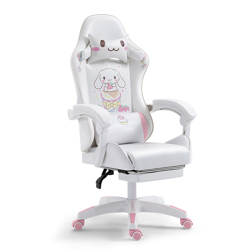 Cinnamoroll Themed Ergonomic Gaming Chair Cute PU Leather Racing Style Computer Chair with Footrest Adjustable Headrest Lumbar Pillow 90°-155° Reclining Swivel Office Chair