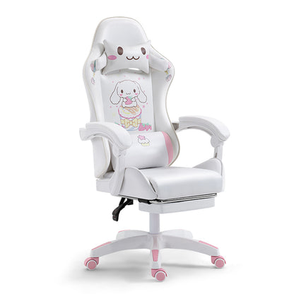 Cinnamoroll Themed Ergonomic Gaming Chair Cute PU Leather Racing Style Computer Chair with Footrest Adjustable Headrest Lumbar Pillow 90°-155° Reclining Swivel Office Chair
