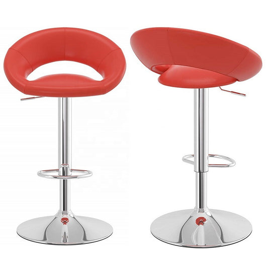 Adjustable Bar Stool Swivel Counter Height Bar Chair with Hollow Backrest PU Leather Upholstered Bar Stool with Chrome Base Footrest for Kitchen Island Pub Home Bar