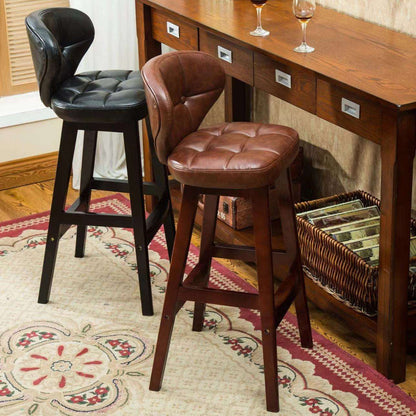 Bar Chair Bar Stool with Tufted Backrest and Cushion PU Leather Upholstered Solid Wood Legs Fixed Height Counter Bar Stool for Home Bar Kitchen Island Pub Living Room Home Decor