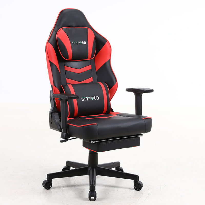 Ergonomic Gaming Chair High Back PU Leather Racing Style Computer Chair with Footrest Headrest Lumbar Pillow Adjustable Armrests for Gaming Office and Relaxation