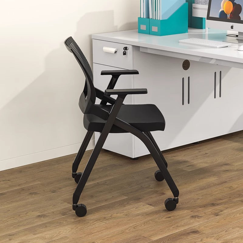 Office Chair Mesh Back with Casters and Armrests Ergonomic Stackable Training Room Chair with Black Metal Frame for Classroom Conference Room and Office Meeting