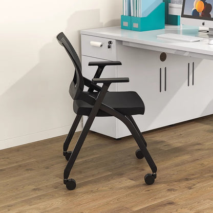 Office Chair Mesh Back with Casters and Armrests Ergonomic Stackable Training Room Chair with Black Metal Frame for Classroom Conference Room and Office Meeting