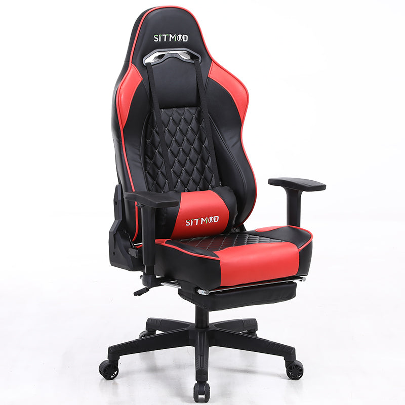 Ergonomic Gaming Chair High Back PU Leather Racing Style Computer Chair with Headrest Lumbar Pillow Footrest Adjustable Armrests for Gaming and Office
