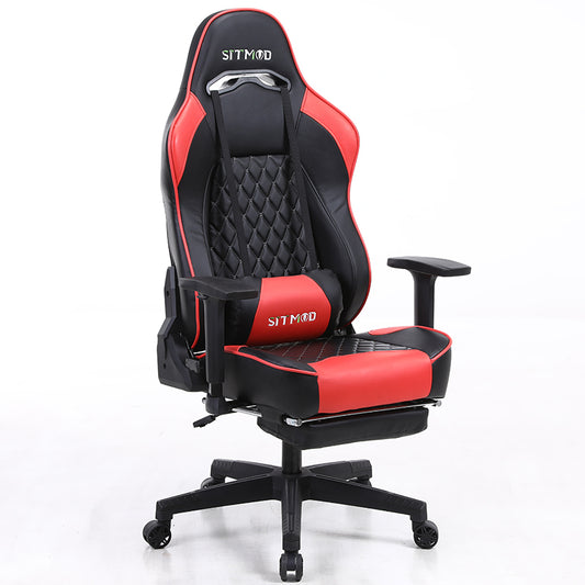Ergonomic Gaming Chair High Back PU Leather Racing Style Computer Chair with Headrest Lumbar Pillow Footrest Adjustable Armrests for Gaming and Office