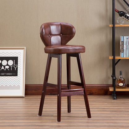 Bar Chair Bar Stool with Tufted Backrest and Cushion PU Leather Upholstered Solid Wood Legs Fixed Height Counter Bar Stool for Home Bar Kitchen Island Pub Living Room Home Decor