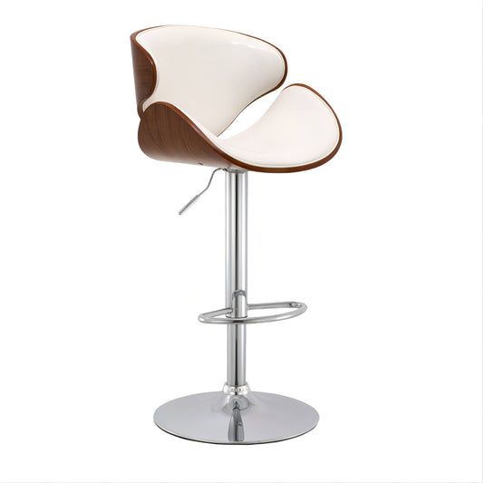 Adjustable Height Bar Stool Organic Bentwood Backrest Streamlined Leather Cushion & Dual-Option Metal Base