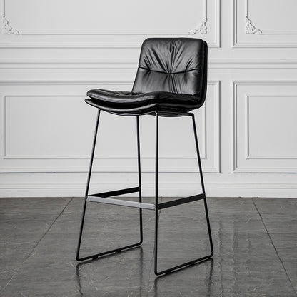 Bar Chair Modern Upholstered Bar Stool with Fabric or Leather Cushion Black Metal Sled Legs Fixed Height Counter Bar Stool for Home Bar Kitchen Island Pub Living Room Home Decor