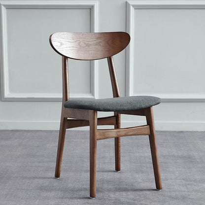 Nordic Minimalist Dining Chair Crescent Solid Wood Back Fabric Cushion & Warm Wood Finish