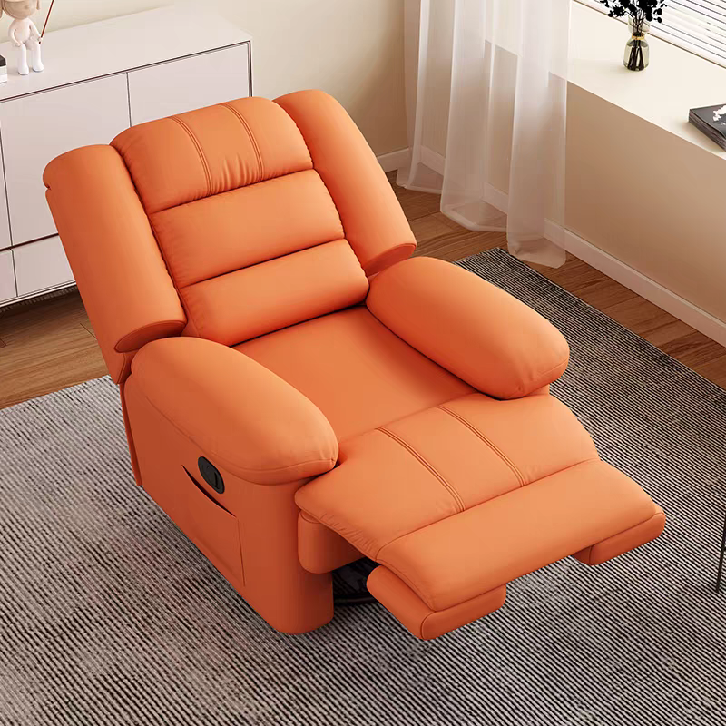 PU Leather Manual Recliner Chair Single Seater Functional Sofa Living Room Lounge Chair with Side Pocket Adjustable Home Theater Seating