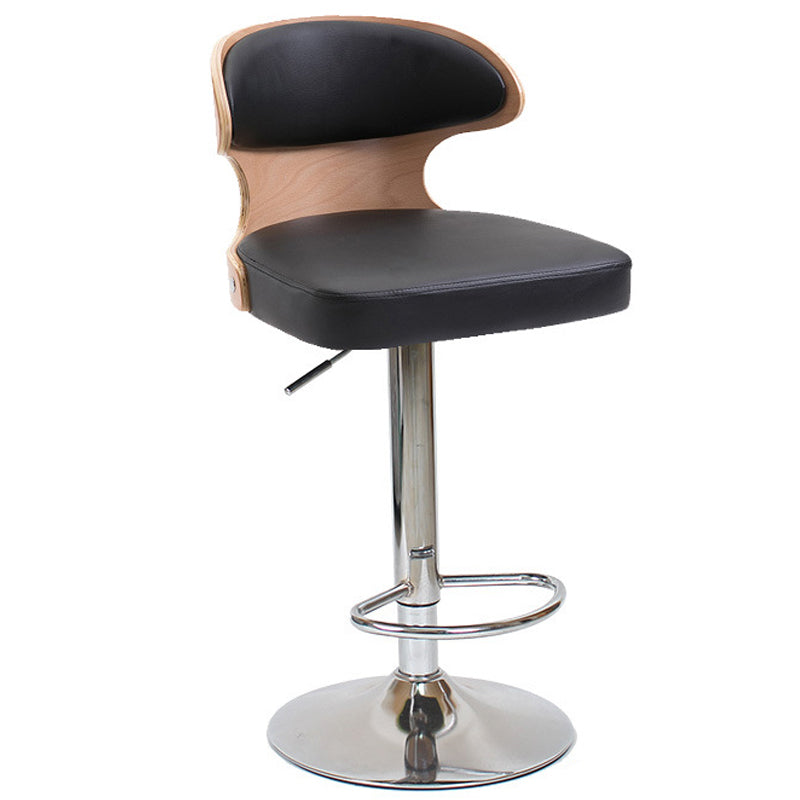 Bar Chair Bar Stool with Curved Wood Backrest Upholstered Seat Chrome Metal Base Multifunctional Height Adjustable Swivel Stool for Home Bar Kitchen Island Pub Living Room Home Decor