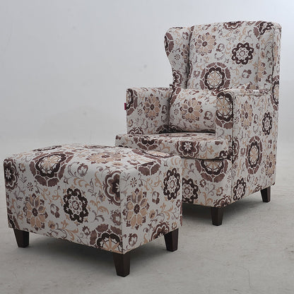 Modern Brown Wingback Armchair: Upholstered Fabric with White Geometric Crackle Pattern, Single Seater for Stylish Living Room/Office Decor