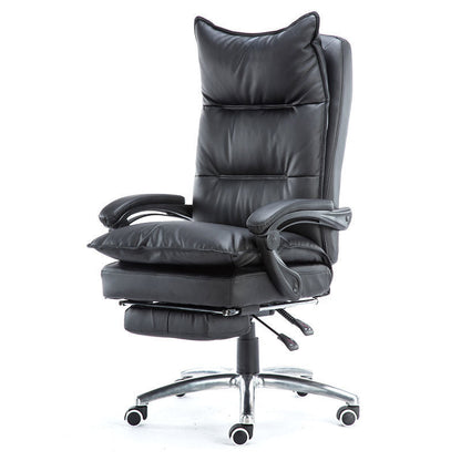 Brown Leather High-Back Office Chair Built-in Footrest Adjustable Plush Ergonomic Support for Home Work Relaxation & Cozy Lounging Sessions