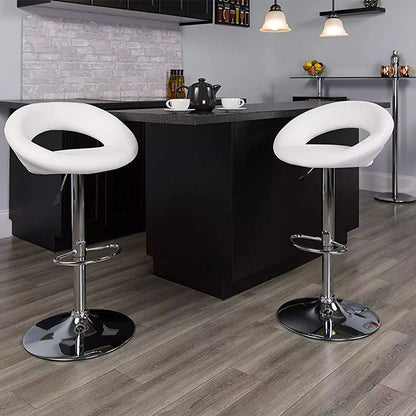Adjustable Bar Stool Swivel Counter Height Bar Chair with Hollow Backrest PU Leather Upholstered Bar Stool with Chrome Base Footrest for Kitchen Island Pub Home Bar