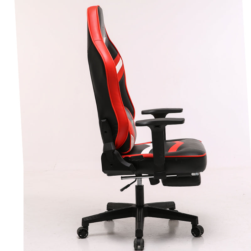 Captain America Style Ergonomic Gaming Chair High Back PU Leather Racing Chair with Footrest Adjustable Headrest Lumbar Pillow 180° Reclining Swivel Office Chair