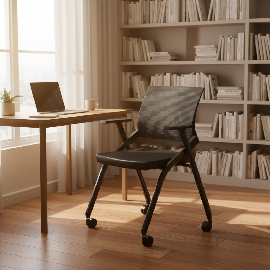 Office Chair Mesh Back with Casters and Armrests Ergonomic Stackable Training Room Chair with Black Metal Frame for Classroom Conference Room and Office Meeting