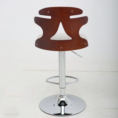 Bar Chair Bar Stool with Cut-Out Wood Backrest PU Leather Cushion Chrome Metal Base Multifunctional Height Adjustable Swivel Stool for Home Bar Kitchen Island Pub Living Room Home Decor