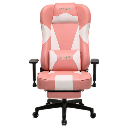 Red-Black-White Gaming Chair Lumbar Pillow, Footrest Adjustable Arms Sturdy Base Ergonomic Support for Gaming & Office Work Sessions