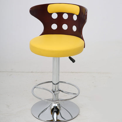Adjustable Height Bar Stool Perforated Bentwood Backrest Plush Leather Cushion & Chrome Disc Base