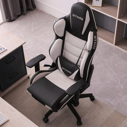 Ergonomic Gaming Chair High Back PU Leather Racing Style Computer Chair with Footrest Adjustable Headrest Lumbar Pillow 180° Reclining Swivel Office Chair