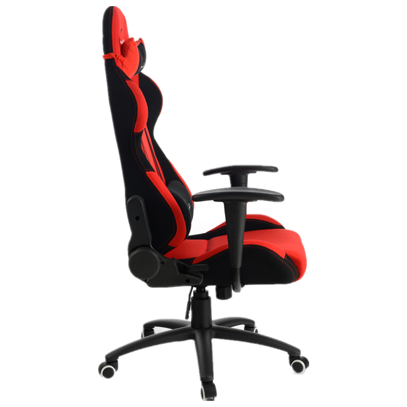 Fabric Gaming Chair High-Back Racing Style with Red-Black Color Blocking & Breathable Upholstery