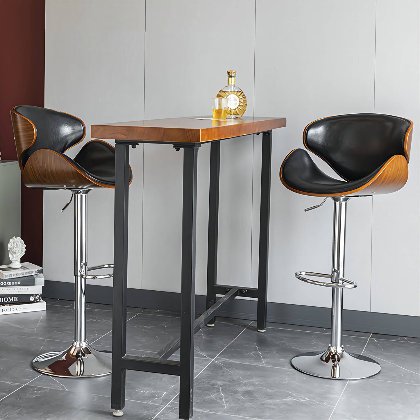 Modern Height Adjustable Swivel Bar Stool With PU Leather Upholstery Supportive Backrest And Stable Large Base For Bar Restaurant And Living Room