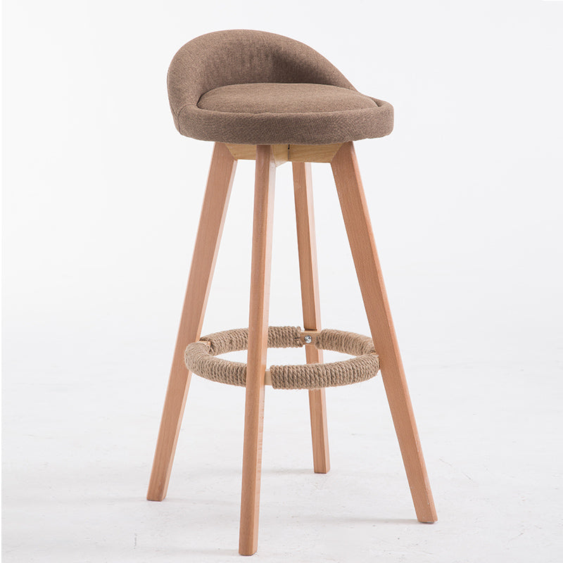 Bar Chair Bar Stool with Hemp Rope Wrapped Footrest Bucket Seat Design Fabric Upholstered Solid Beech Wood Legs Multifunctional Counter Chair for Home Bar Kitchen Island Cafe Pub Indoor Home Decoration
